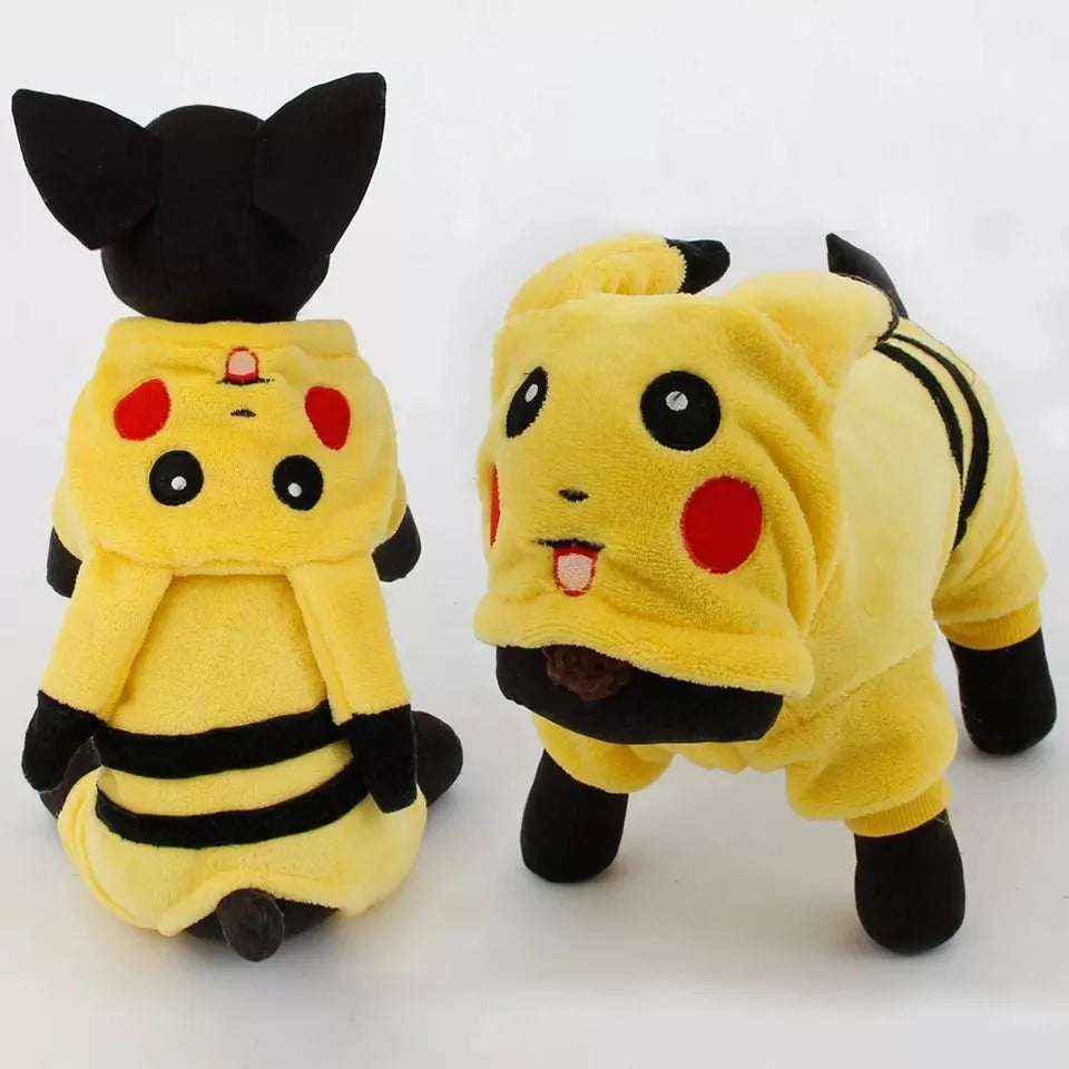 Fleece cat coat with hoodie design in cartoon cosplay style for small to medium pets