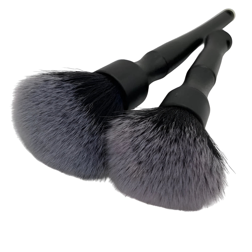 Black car detailing brush with ultra-soft pig hair bristles and a PP handle shown in two sizes: 240mm and 160mm.