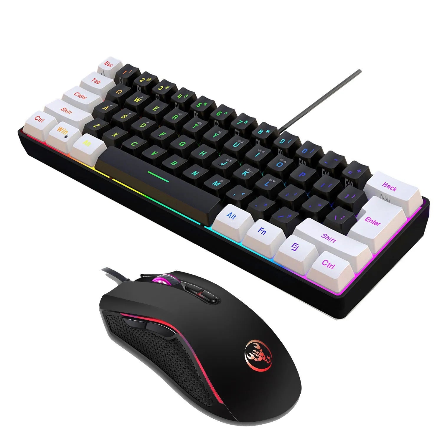 White and black backlit keyboard and mouse combo with 1.5 metre cable