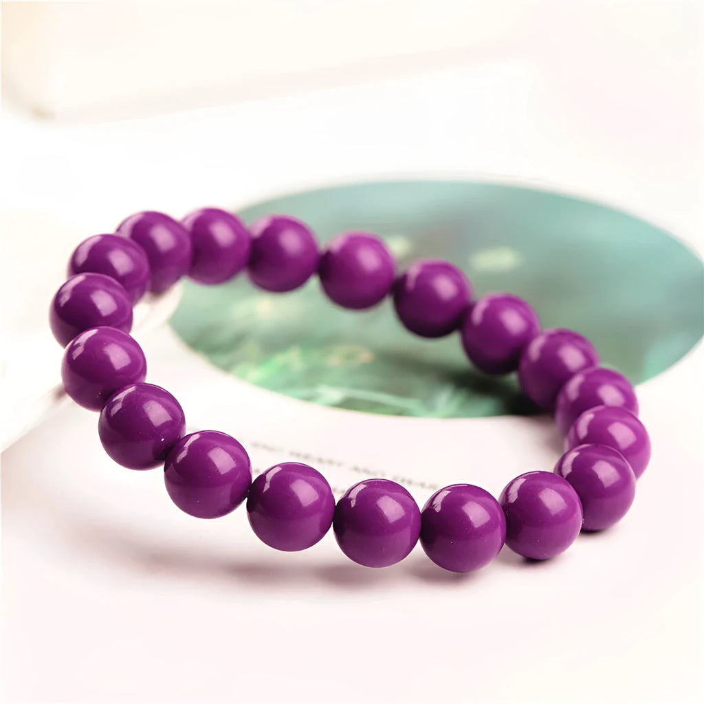 Jiuya purple mica crystal bead bracelet with polished finish, shown in a single circle design.