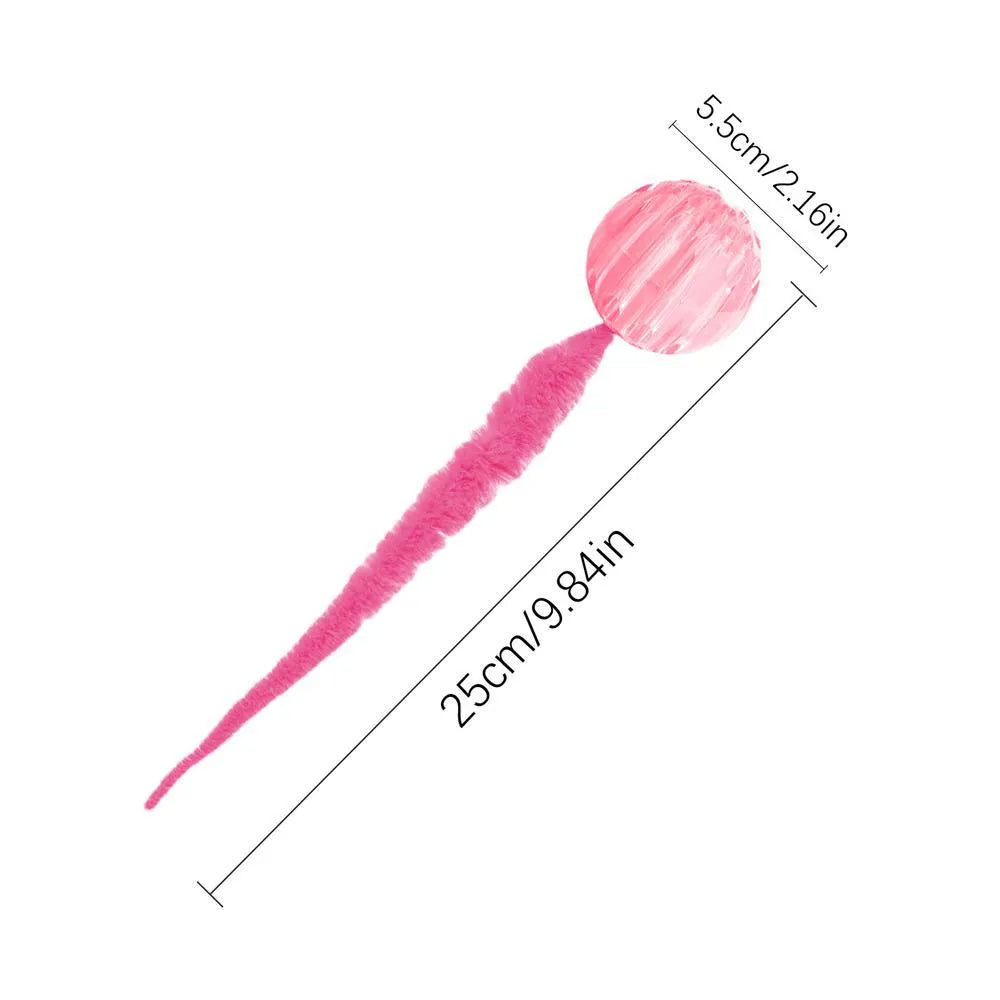 Interactive cat ball toy with worm tail in green on light background