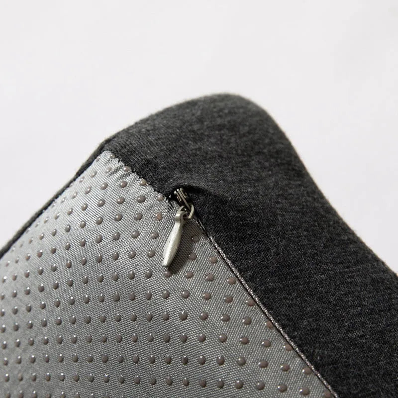 Solid colour memory foam office chair cushion shown in grey, dimensions 36cm by 40cm.
