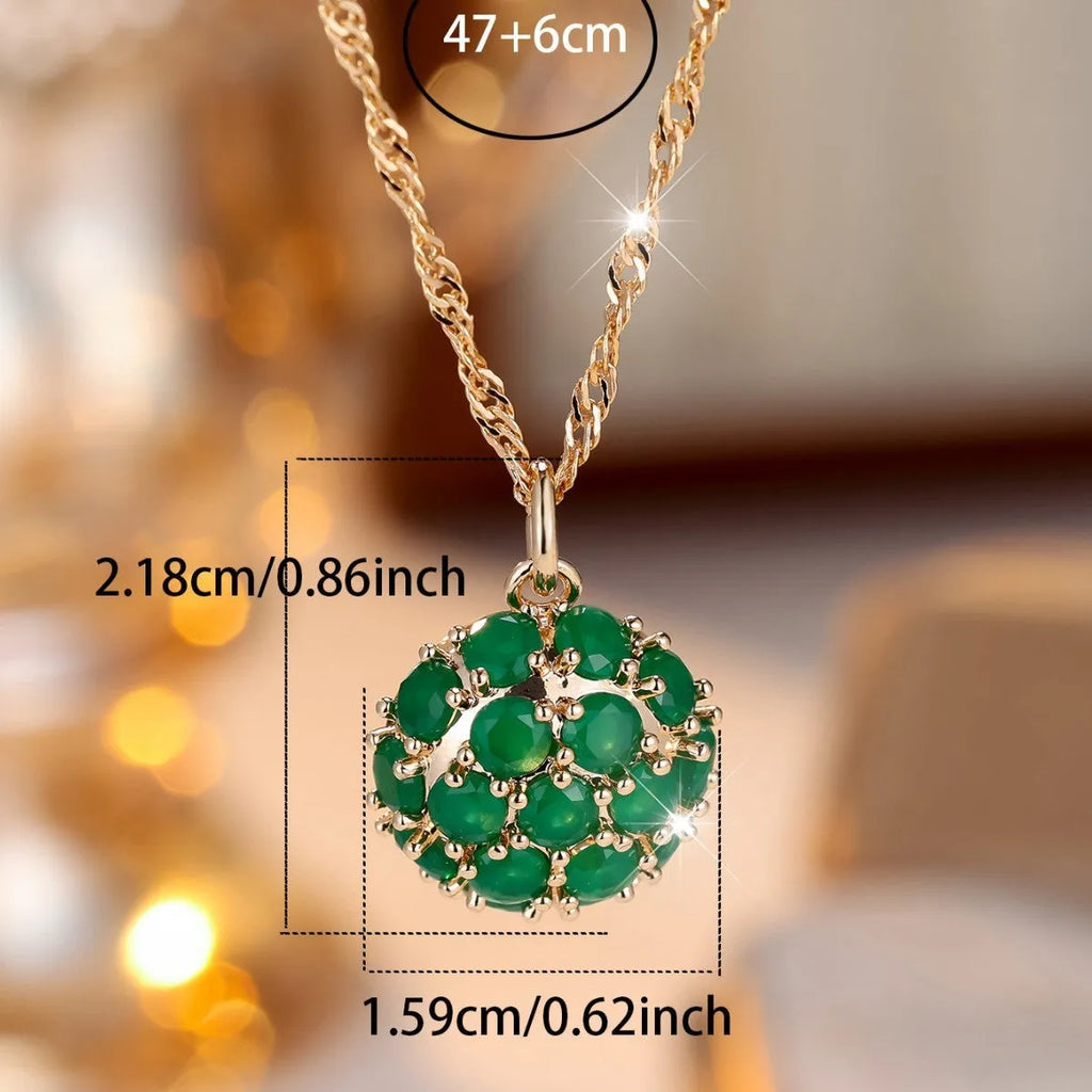Round emerald diamond necklace with champagne gold electroplated finish on adjustable copper chain