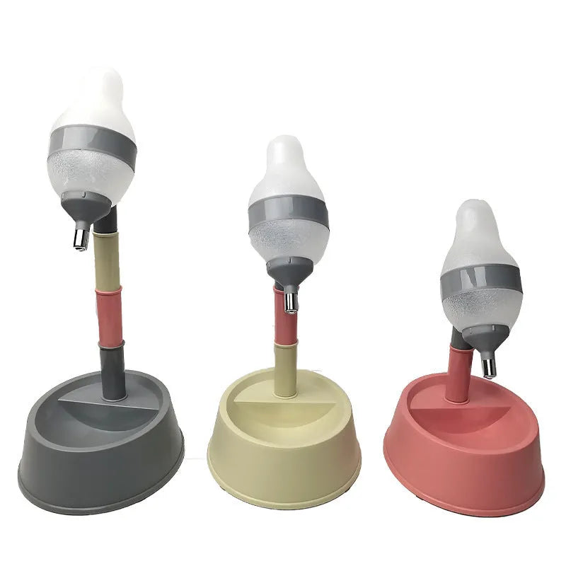 Green adjustable standing water dispenser for pets with detachable pole and bowl