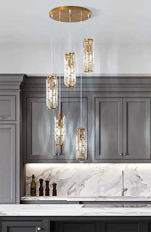LED industrial style crystal droplight in black finish for bedroom or dining room use