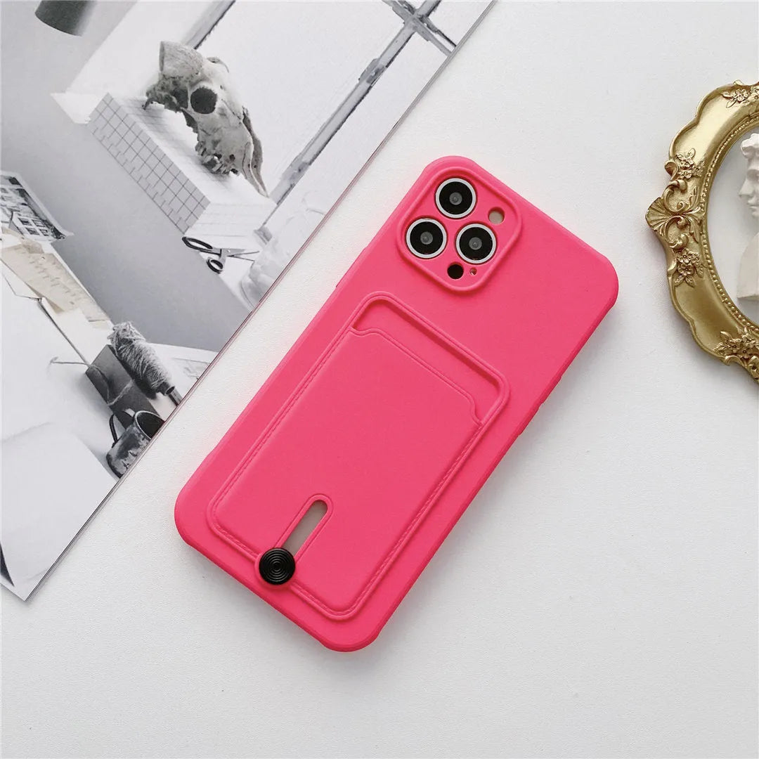 Card holder silicone mobile phone case with lanyard for Apple iPhone, fine hole design, black colour