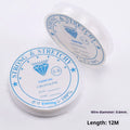 Transparent white crystal elastic thread roll for jewellery making with six diameter options from 0.4mm to 1.0mm
