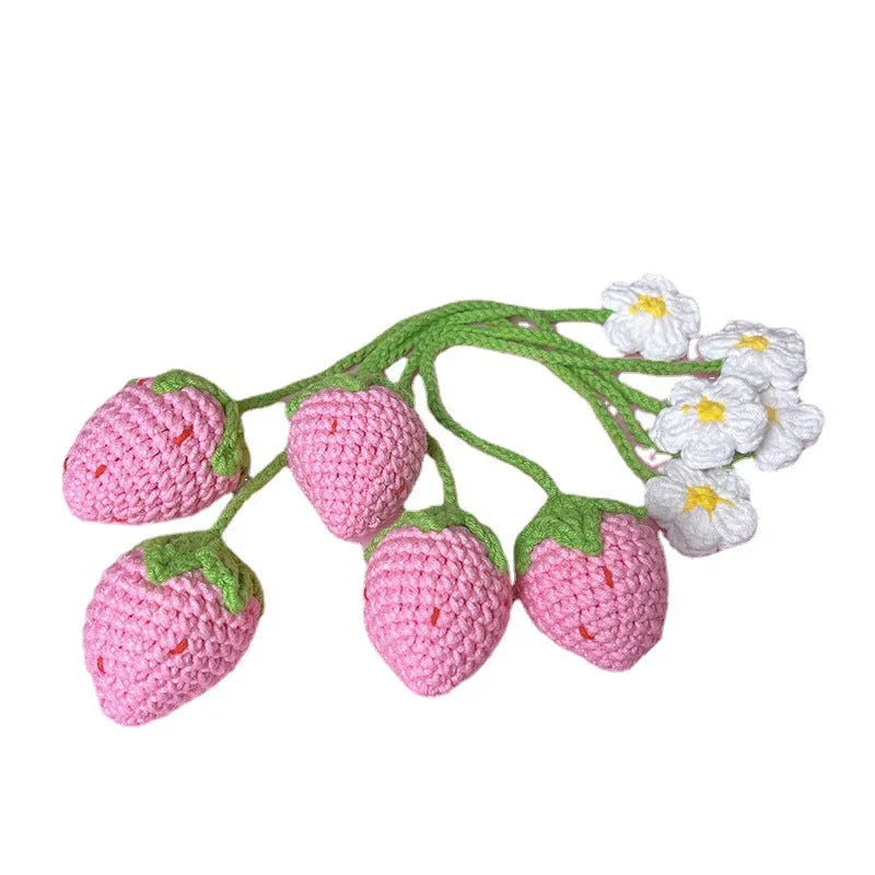 Handmade wool crochet strawberry pendant necklace in red or pink colour with 35cm length