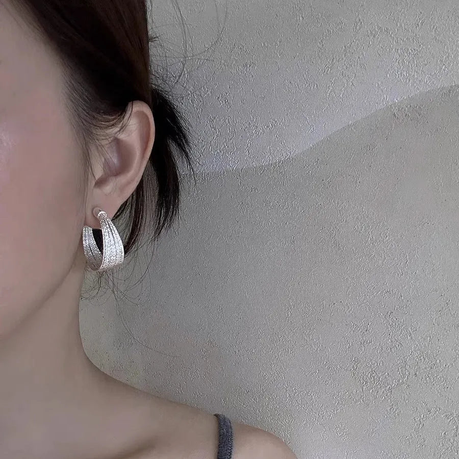 Geometric multi-layer bracelet design earrings in copper with electroplated silver or gold finish
