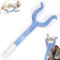 Blue and pink plush cat wand toy with foam-filled head measuring 70cm long