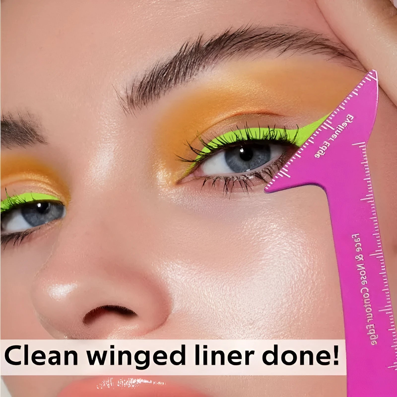 Reusable 3-in-1 angled eyeliner stencil tool for hooded eyes in LaserFX or Pink colour.