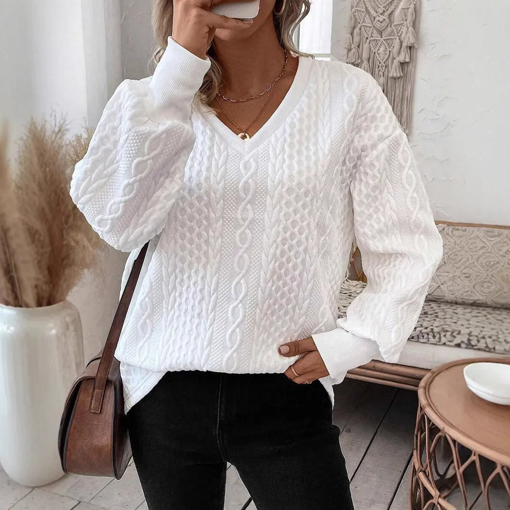 Milky white loose fit long sleeve T-shirt with a 3D pattern on the front