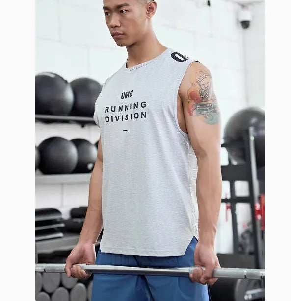 Men's loose-fitting mesh ice silk sports vest in black, blue, grey, or white colours