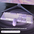 Purple and white mechanical keyboard and mouse wired combo set with backlight illumination