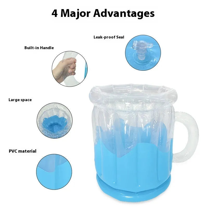 Yellow inflatable PVC ice bucket designed for beer steins cooling at outdoor events