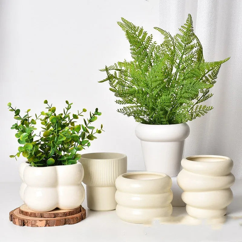 Roman column matte yellow ceramic flower pot for home plant decoration