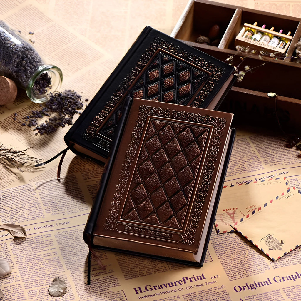 A5 embossed faux leather notepad with super thick pages in bronze or black gold colour
