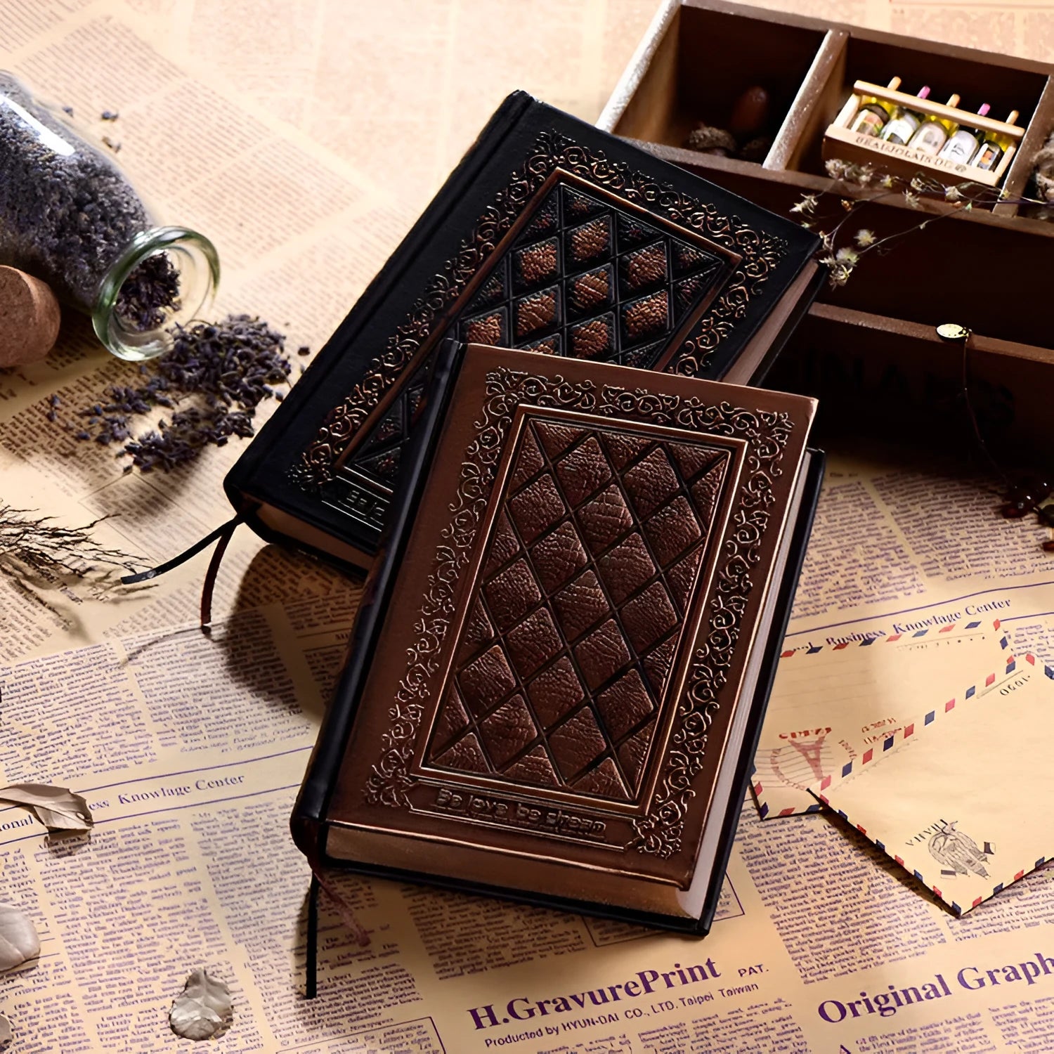 A5 embossed faux leather notepad with super thick pages in bronze or black gold colour