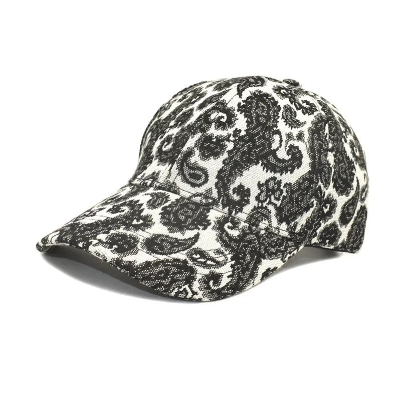 Unisex paisley pattern baseball cap with dome crown in black, blue or wine red, polyester fabric, size M 56-58cm