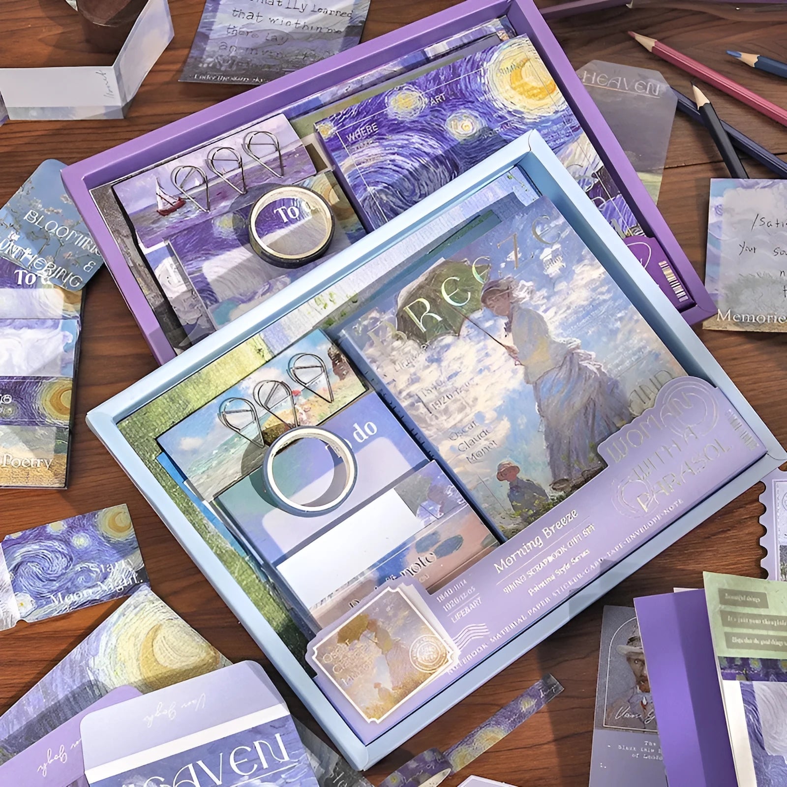 Retro style creative journal gift box with A6 notebook, decorative papers, envelopes, cards, and artistic accessories