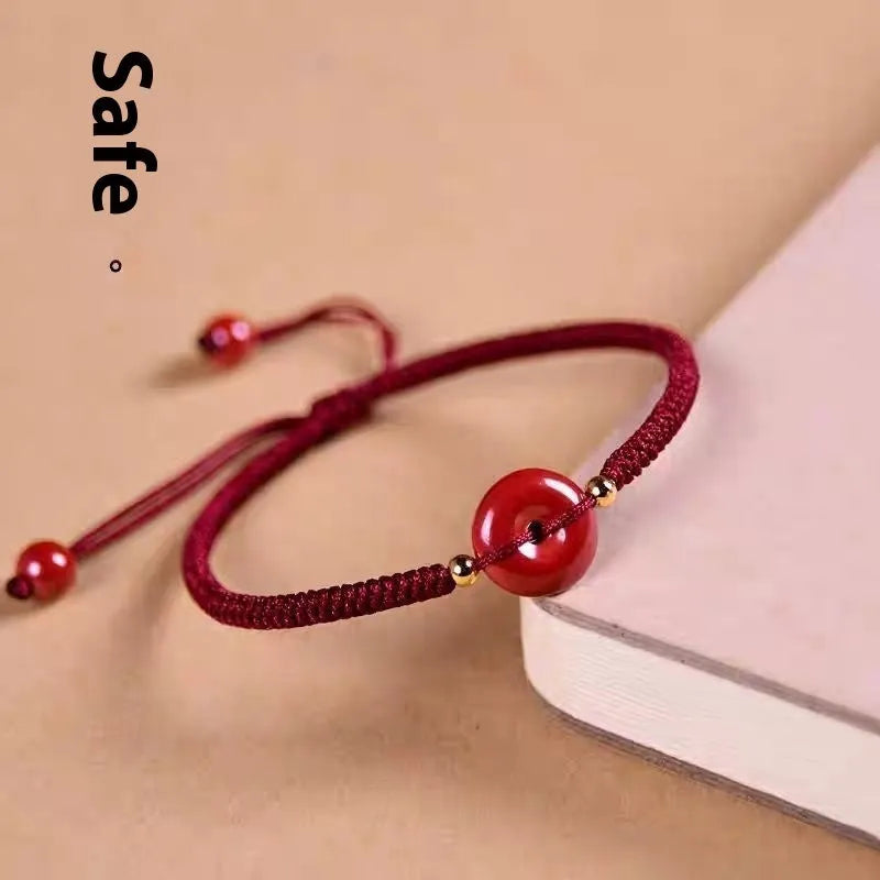 Cinnabar safety buckle bracelet with heart-shaped buckle and red rope, simple style