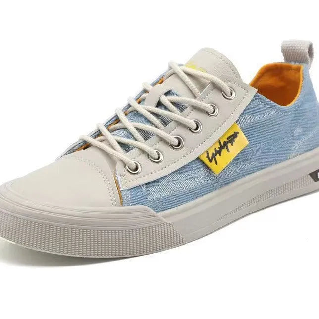 Men's casual canvas shoes front lace-up round toe available in black dark blue and light blue sizes 39 to 44