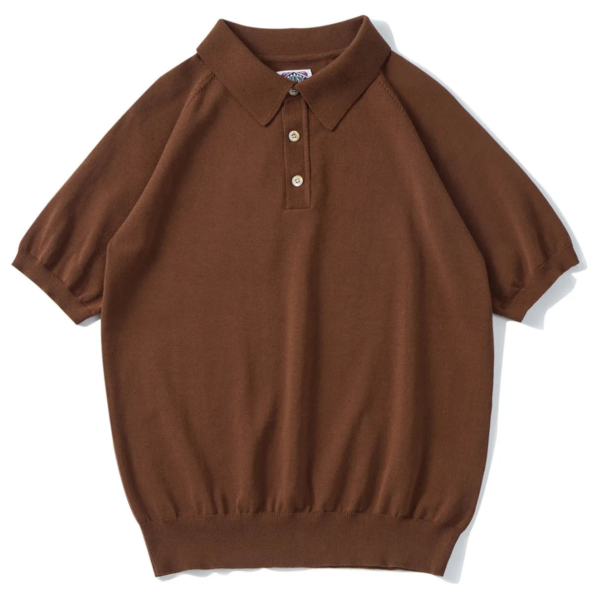 Retro slim fit knitted cotton short-sleeved T-shirt in dark brown solid colour