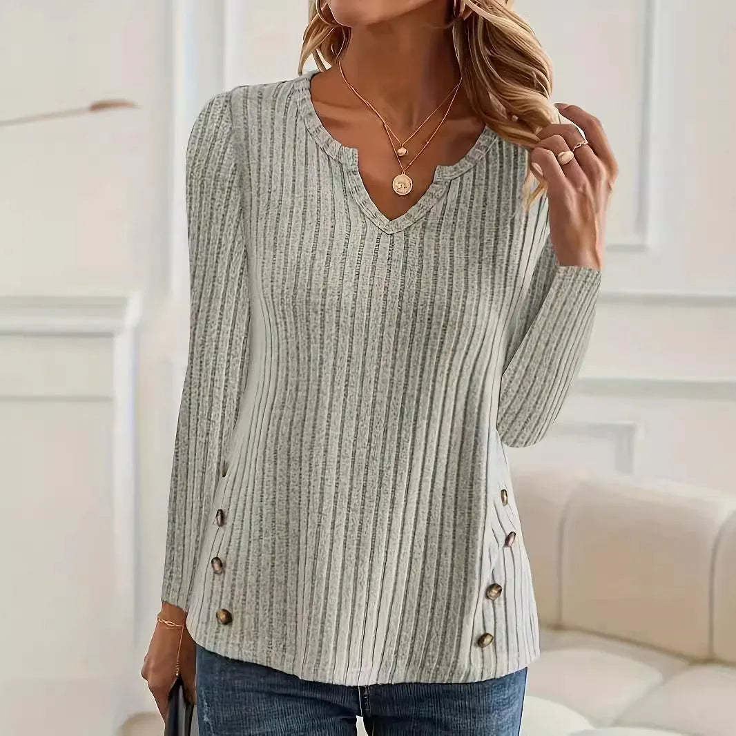 Simple solid colour casual knitted button sweater in black and grey green colour options