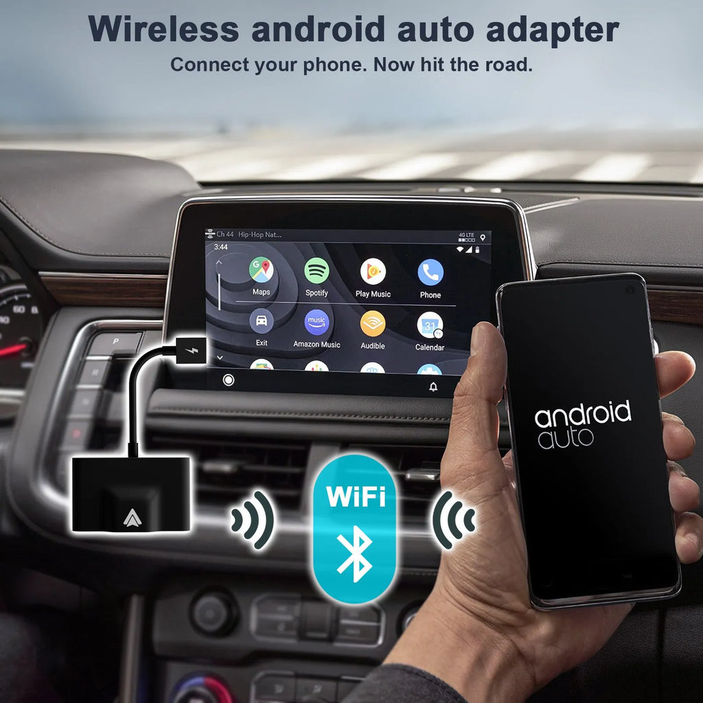 CarPlay wired to wireless adapter for Android phones, showing compact design.