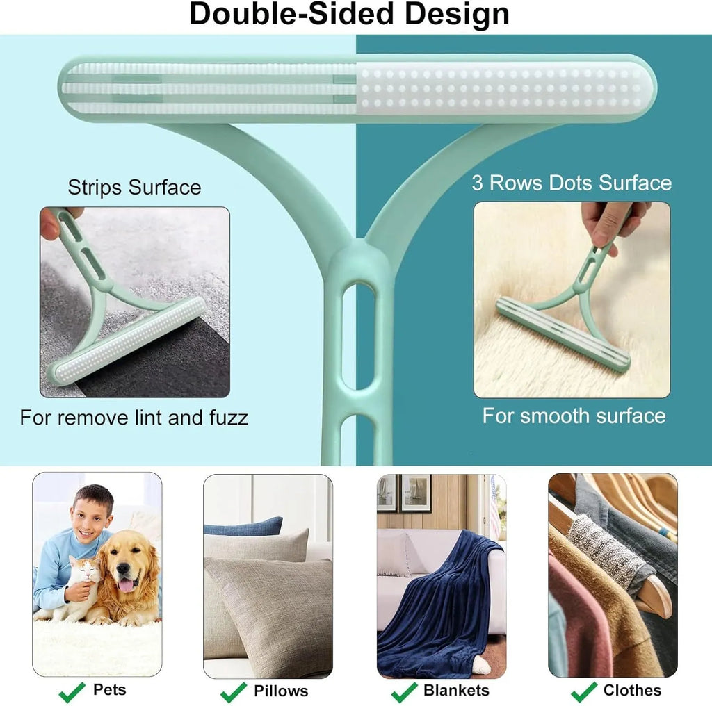 Three pet hair remover tools: metal lint brush, silicone brush, and round scraper for clothes sofa car cleaning