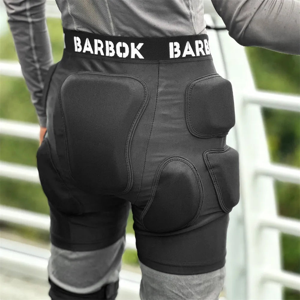 Black roller skating hip pad pants made from spandex and NBR foam for fall protection