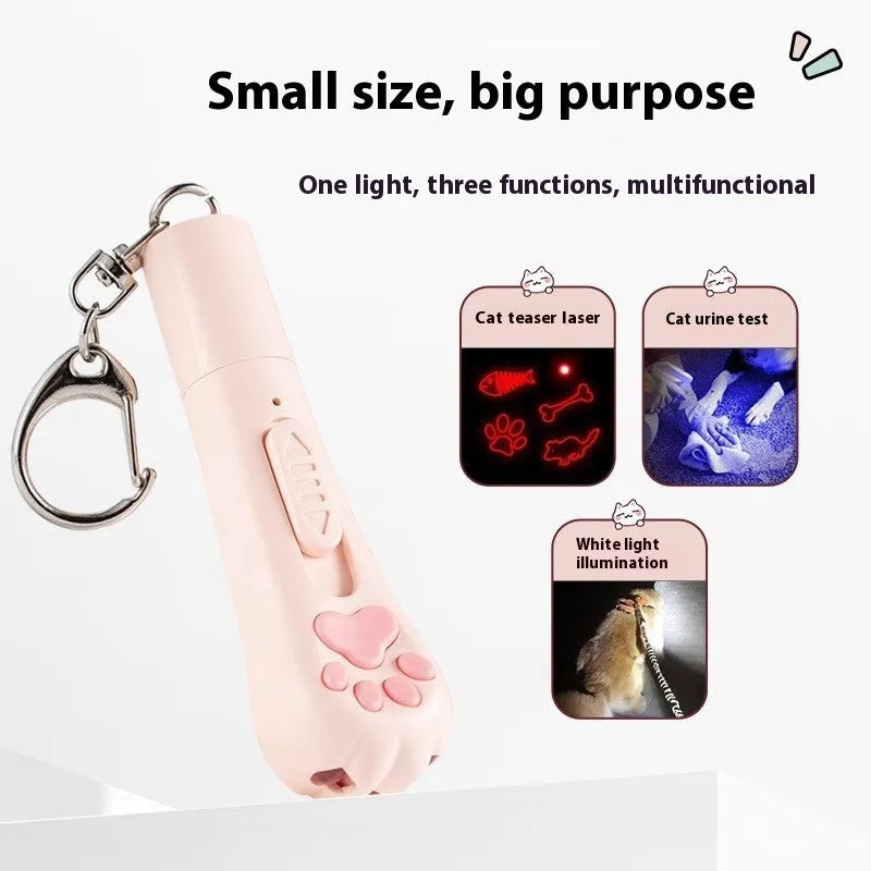Plastic cat teasing wand with pen light attachment in cream white colour