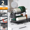 White and black double-layer kitchen storage rack with removable shelves made from carbon steel.