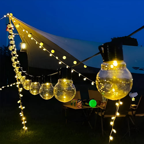10 metre solar decorative string lights with 40 LED bulbs on black wire for outdoor tent decoration