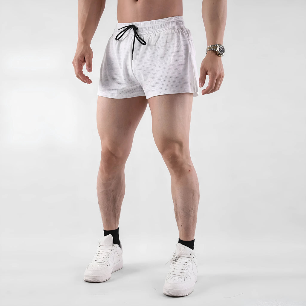 Men's quick-drying nylon summer shorts in black or white with mid-waist design