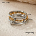 Stacked stainless steel rings with 18K gold plating in colour-matched set for women