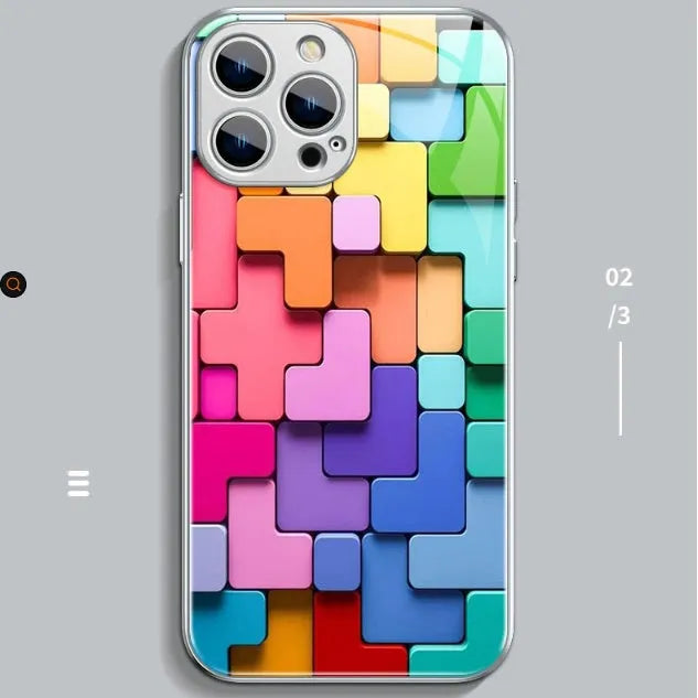 Colourful geometric building block design silicone back cover case for iPhone.