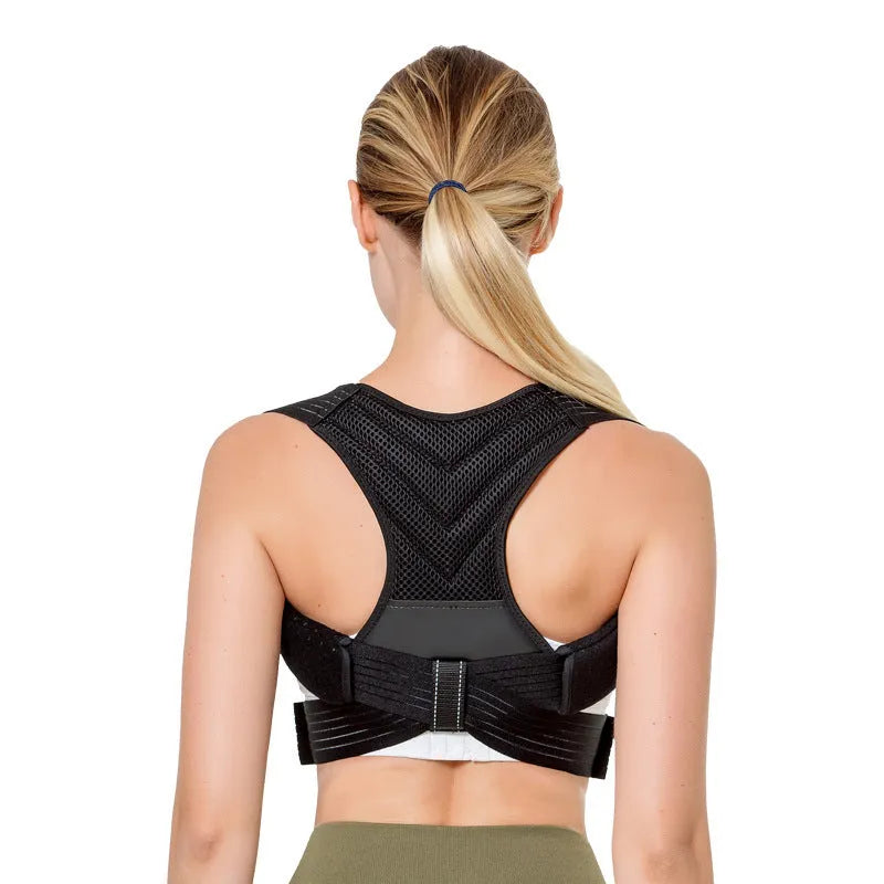 Black anti-humpback posture correction belt for back support during sports activities