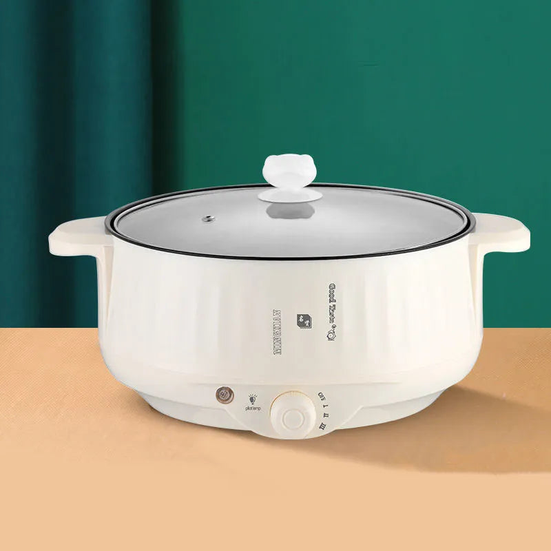 Stainless steel electric hot pot with non-stick interior in white or green colour options