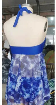 Women's blue spandex bikini swimsuit set with European and American style briefs top and bottom