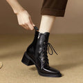 Women's black pointed-toe ankle boots with 5.5cm heel and artificial PU leather upper