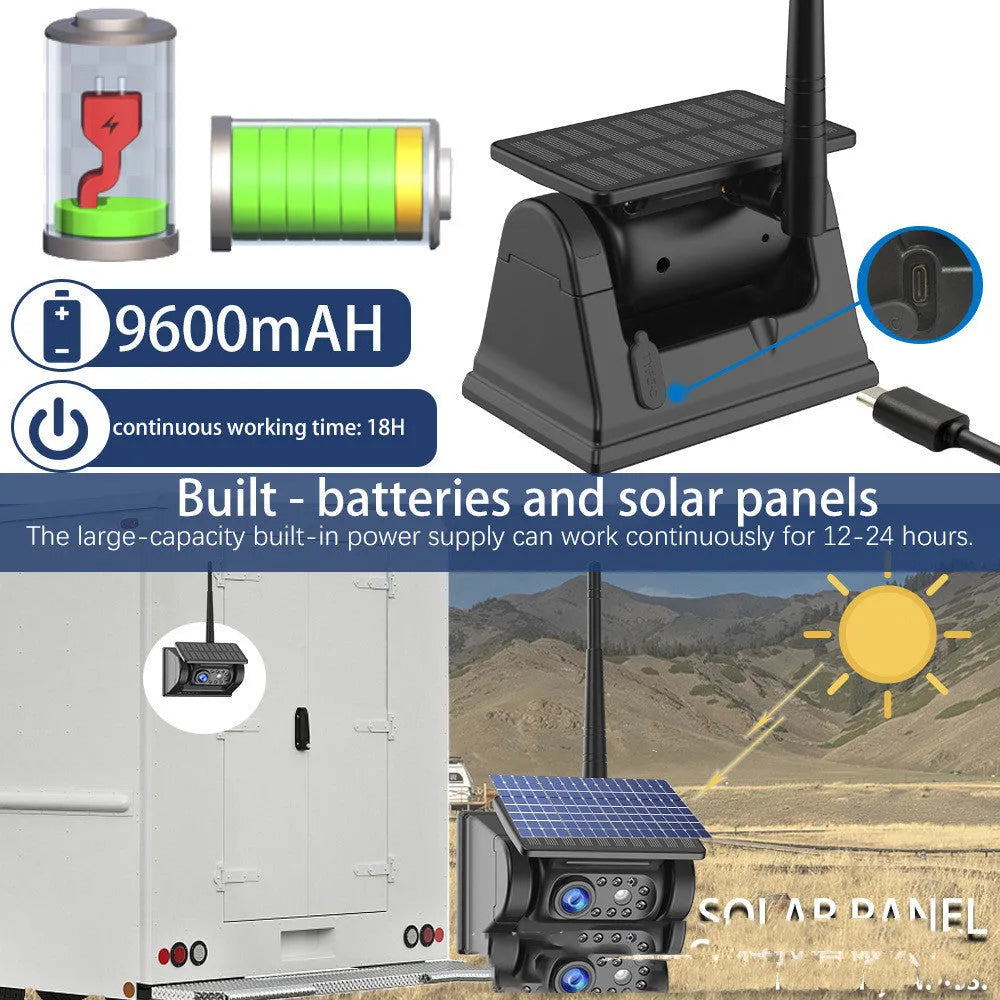 Solar wireless charging reversing camera with magnet suction mount and aluminium alloy shell