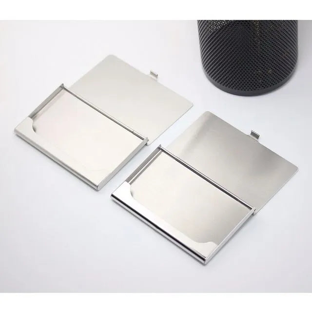 304 stainless steel laser-sculpted business card case with geometry pattern.