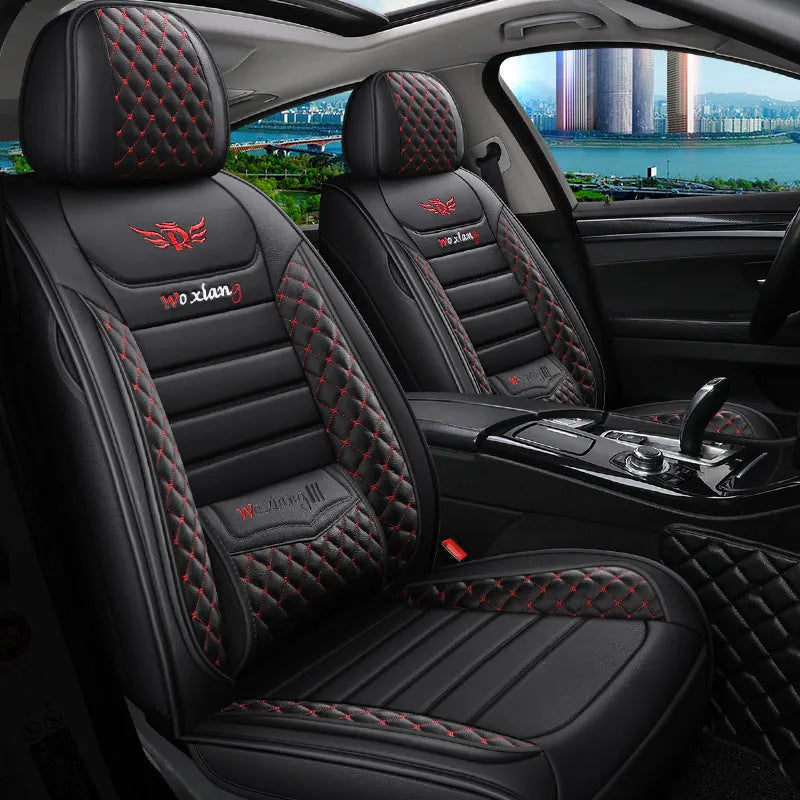 Universal leather car seat cushion with high elastic sponge filler, shown in a red colour.