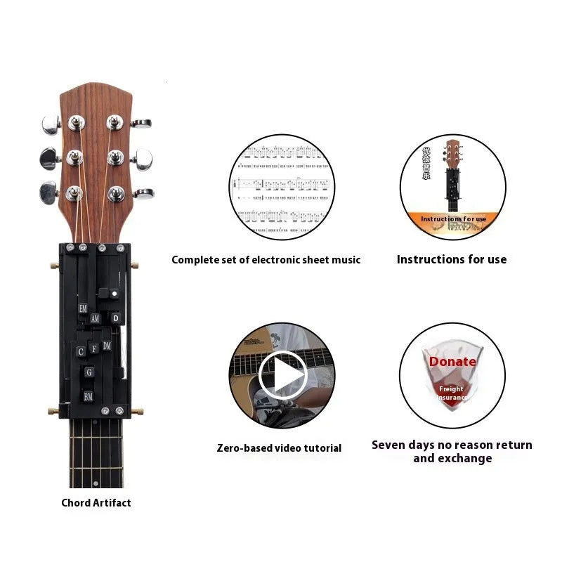 Black automatic guitar chord practice device for novice folk playing and singing