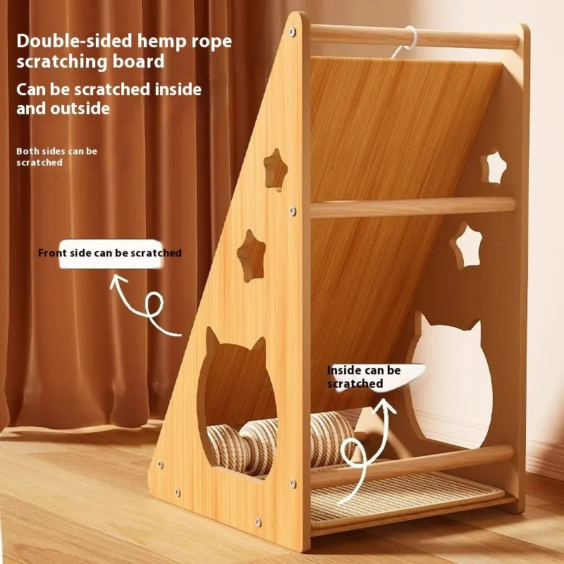 Vertical cat scratch board with wall-sticking design, wear-resistant surface, and cat teasing ball with hemp rope