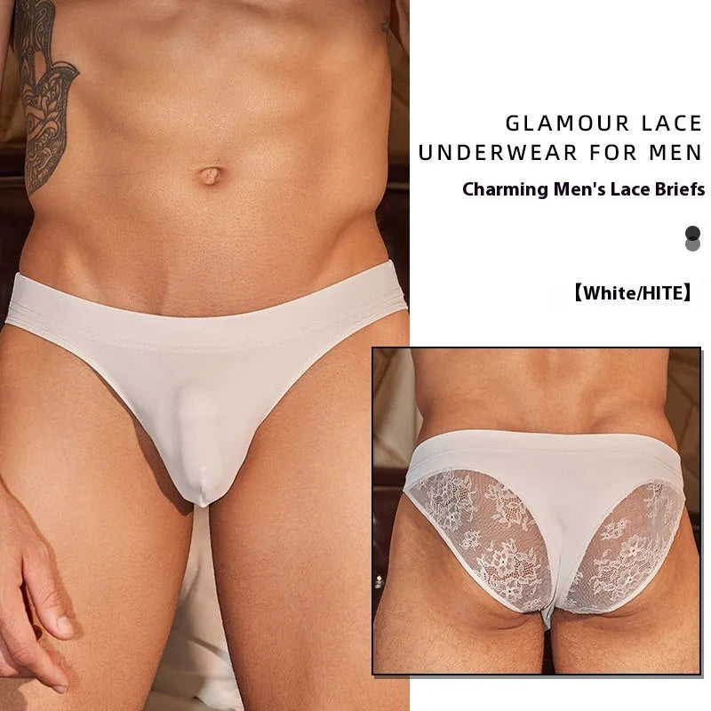Men's black and white briefs with shark skin lace pattern in polyester fabric