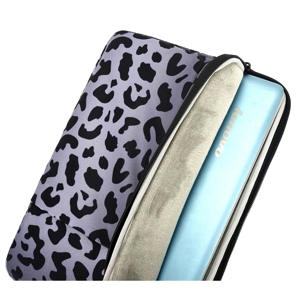 Leopard print laptop sleeve for 13-inch to 16-inch computers with waterproof anti-shock protection