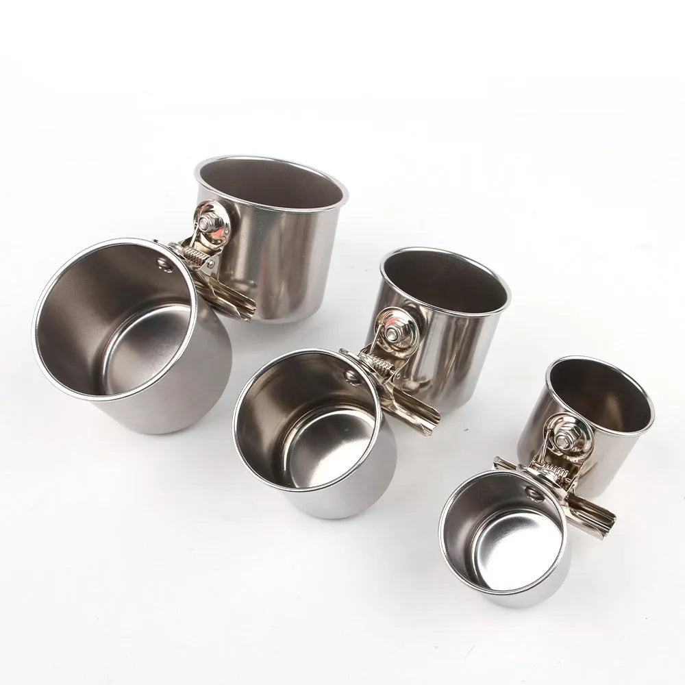 Stainless steel birdcage feeder in natural colour, shown in small, medium, and large sizes