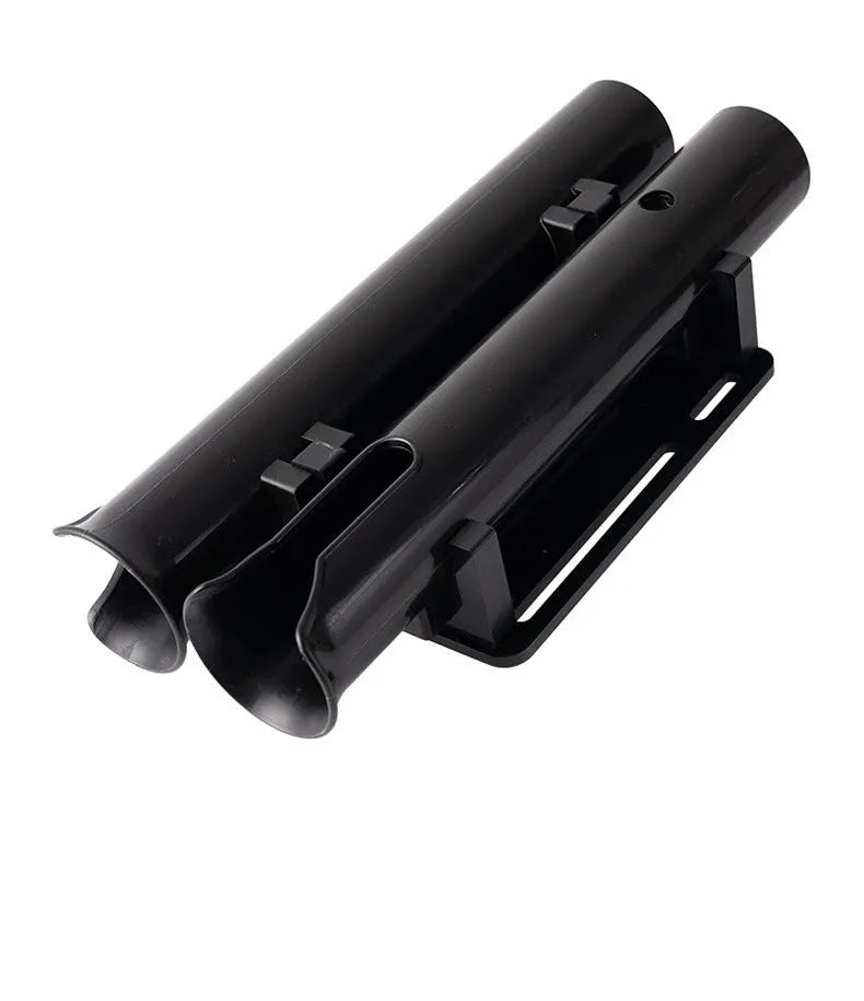 Black carbon fishing rod rack mounted on motorcycle with double-layer plastic rod frame